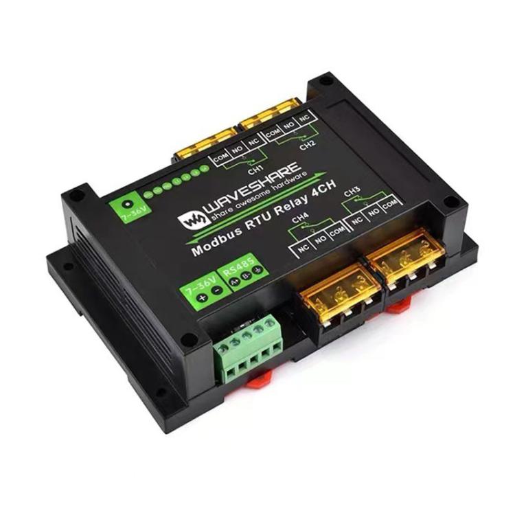 Waveshare Guide-Type 4-Way RS485 High-Current Relay Module, Modbus RTU Protocol, 30461 Waveshare Guide-Type 4-Way RS485 High-Current Relay Module, Modbus RTU Protocol, 30461
